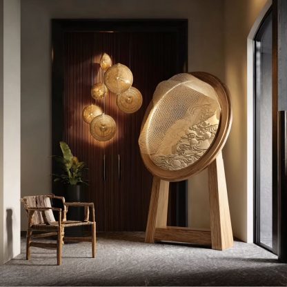 Xinzhong solid wood partition screen, gauze painting, custom partition lighting fixtures, storage racks, log style entrance screen lighting fixtures - Image 7