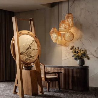 New Chinese-style spotlight eye-protecting decorative art LED downlight, modern Zen-inspired solid wood spotlight installation for bedroom