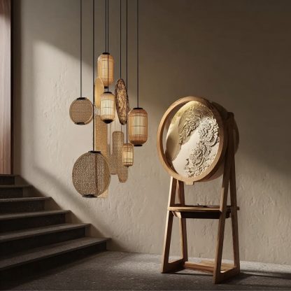 New Chinese-style table lamp, bedroom bedside table, retro Chinese style study, tea room, painted mother and child folding fan, ambient light - Image 5