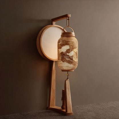 New Chinese-style table lamp, bedroom bedside table, retro Chinese style study, tea room, painted mother and child folding fan, ambient light - Image 4
