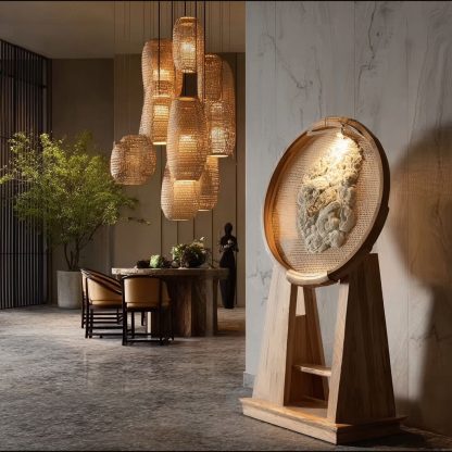 New Chinese-style creative solid wood floor lamp, high-end design sense, modern simple and minimalist atmosphere lamp for living room, tea room and study - Image 9