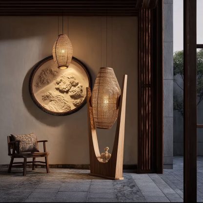 Japanese-style traditional Chinese style chandeliers, classical bamboo weaving living room and retro dining room atmosphere decorative lights have been installed - Image 4