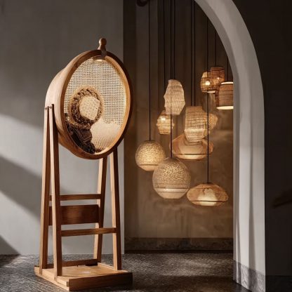 Xinzhong solid wood partition screen, gauze painting, custom partition lighting fixtures, storage racks, log style entrance screen lighting fixtures - Image 3