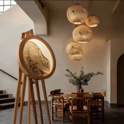 Xinzhong solid wood partition screen, gauze painting, custom partition lighting fixtures, storage racks, log style entrance screen lighting fixtures - Image 2