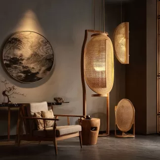 New Chinese-style creative solid wood floor lamp, high-end design floor table lamp for living room, tea room and study