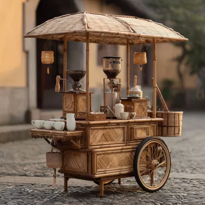 Mobile food cart, bird-burning stall, movable solid wood trolley, scenic area anti-corrosion wood, ancient snack cart, outdoor decoration - Image 2