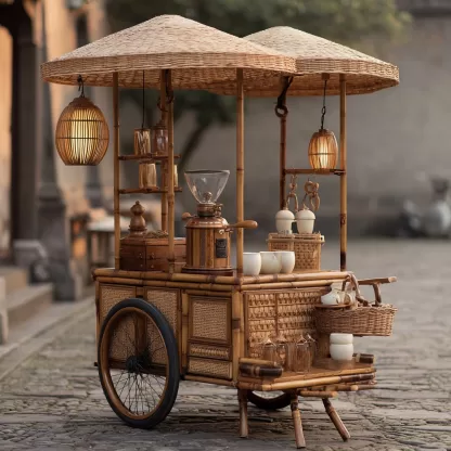 Mobile food cart, bird-burning stall, movable solid wood trolley, scenic area anti-corrosion wood, ancient snack cart, outdoor decoration - Image 3