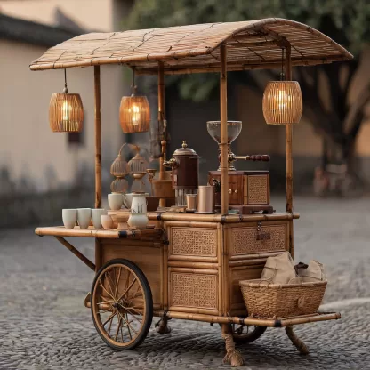 Mobile food cart, bird-burning stall, movable solid wood trolley, scenic area anti-corrosion wood, ancient snack cart, outdoor decoration - Image 4