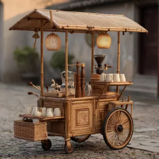 Mobile food cart, bird-burning stall, movable solid wood trolley, scenic area anti-corrosion wood, ancient snack cart, outdoor decoration