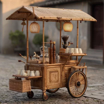 Mobile food cart, bird-burning stall, movable solid wood trolley, scenic area anti-corrosion wood, ancient snack cart, outdoor decoration