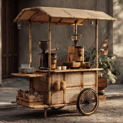 American retro solid wood mobile inverted three-wheeled food truck, coffee and bread promotion, street vending, night market, scenic area mobile vehicle - Image 2