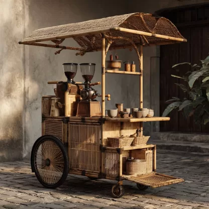 American retro solid wood mobile inverted three-wheeled food truck, coffee and bread promotion, street vending, night market, scenic area mobile vehicle - Image 3