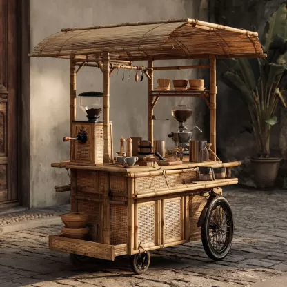 American retro solid wood mobile inverted three-wheeled food truck, coffee and bread promotion, street vending, night market, scenic area mobile vehicle - Image 4