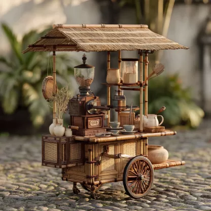 American retro solid wood mobile inverted three-wheeled food truck, coffee and bread promotion, street vending, night market, scenic area mobile vehicle - Image 2