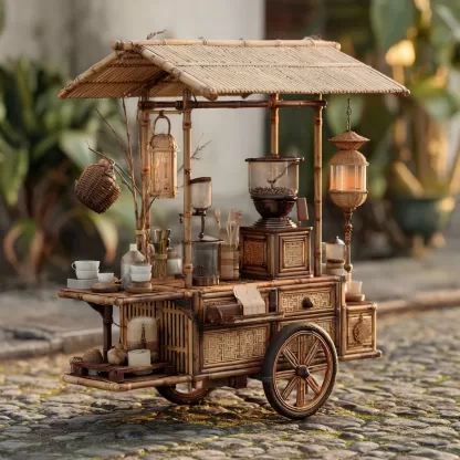 American retro solid wood mobile inverted three-wheeled food truck, coffee and bread promotion, street vending, night market, scenic area mobile vehicle - Image 4