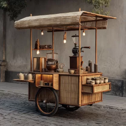 Outdoor wooden coffee carts, popular food carts, street vending carts, mobile cargo carts, display trolleys - Image 2