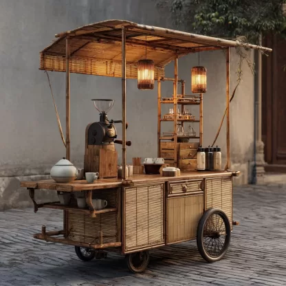 Outdoor wooden coffee carts, popular food carts, street vending carts, mobile cargo carts, display trolleys - Image 4