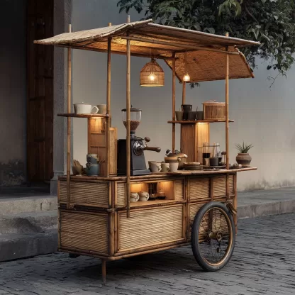 Outdoor wooden coffee cart, popular food cart, street vendor cart, mobile peddler cart, display trolley, outdoor sales cart - Image 2