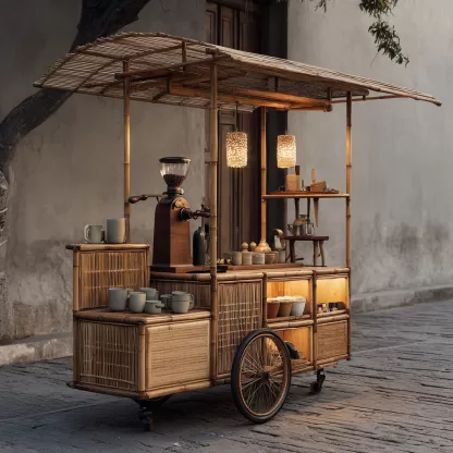 Outdoor wooden coffee cart, popular food cart, street vendor cart, mobile peddler cart, display trolley, outdoor sales cart - Image 3