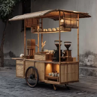 Outdoor wooden coffee cart, popular food cart, street vendor cart, mobile peddler cart, display trolley, outdoor sales cart