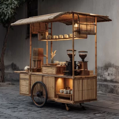 Outdoor wooden coffee cart, popular food cart, street vendor cart, mobile peddler cart, display trolley, outdoor sales cart