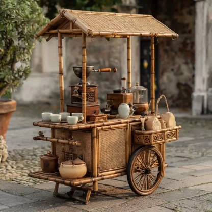 Internet-famous coffee carts, food carts, street vending carts, mobile cargo carts, new Chinese-style cultural and creative display carts, rattan weaving carts - Image 2