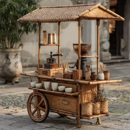 Internet-famous coffee carts, food carts, street vending carts, mobile cargo carts, new Chinese-style cultural and creative display carts, rattan weaving carts - Image 3