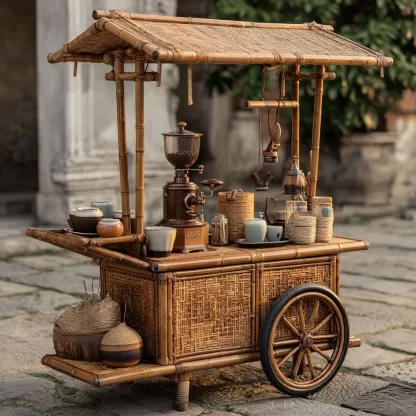 Internet-famous coffee carts, food carts, street vending carts, mobile cargo carts, new Chinese-style cultural and creative display carts, rattan weaving carts - Image 4