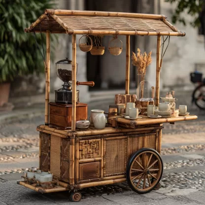 Internet-famous coffee carts, food carts, street vending carts, mobile cargo carts, new Chinese-style cultural and creative display carts, rattan weaving carts