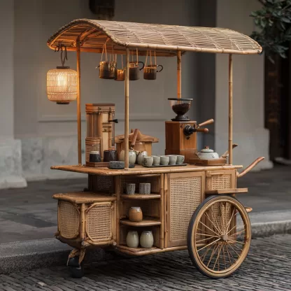 Outdoor wooden coffee cart, popular food cart, street vendor cart, mobile peddler cart, display trolley, outdoor sales cart - Image 6