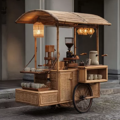 Outdoor wooden coffee cart, popular food cart, street vendor cart, mobile peddler cart, display trolley, outdoor sales cart - Image 7
