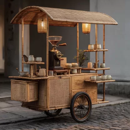 Outdoor wooden coffee cart, popular food cart, street vendor cart, mobile peddler cart, display trolley, outdoor sales cart - Image 8