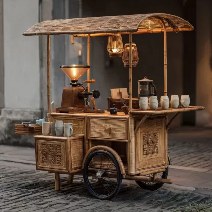 Outdoor wooden coffee cart, popular food cart, street vendor cart, mobile peddler cart, display trolley, outdoor sales cart - Image 9