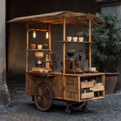 Outdoor wooden coffee carts, popular food carts, street vending carts, mobile cargo carts, display trolleys - Image 2