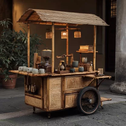 Outdoor wooden coffee carts, popular food carts, street vending carts, mobile cargo carts, display trolleys - Image 3