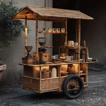 Outdoor wooden coffee carts, popular food carts, street vending carts, mobile cargo carts, display trolleys - Image 4