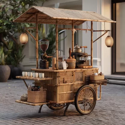 Mobile food cart, bird-burning stall, movable solid wood trolley, scenic area anti-corrosion wood, ancient snack cart, outdoor decoration - Image 6