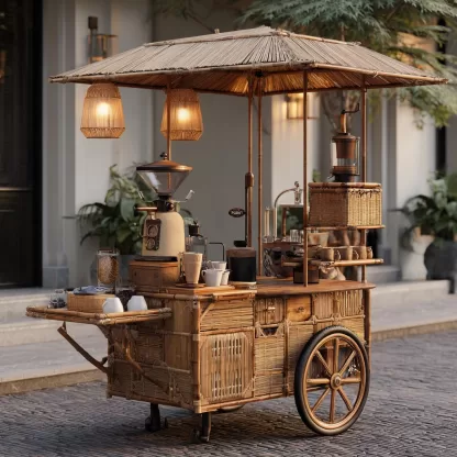 Mobile food cart, bird-burning stall, movable solid wood trolley, scenic area anti-corrosion wood, ancient snack cart, outdoor decoration - Image 7