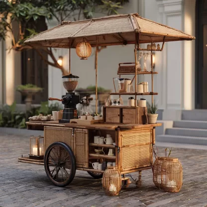 Mobile food cart, bird-burning stall, movable solid wood trolley, scenic area anti-corrosion wood, ancient snack cart, outdoor decoration - Image 8