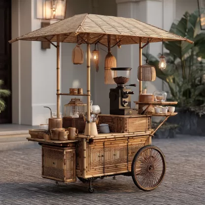 Mobile food cart, bird-burning stall, movable solid wood trolley, scenic area anti-corrosion wood, ancient snack cart, outdoor decoration - Image 9