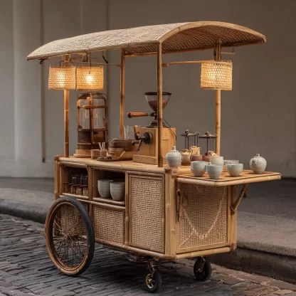 Internet-famous coffee carts, food carts, street vending carts, mobile cargo carts, new Chinese-style cultural and creative display carts, rattan weaving carts - Image 6