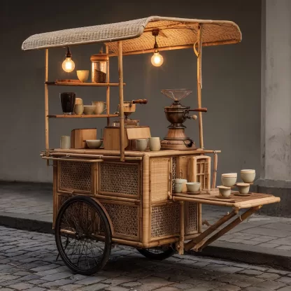 Internet-famous coffee carts, food carts, street vending carts, mobile cargo carts, new Chinese-style cultural and creative display carts, rattan weaving carts - Image 7