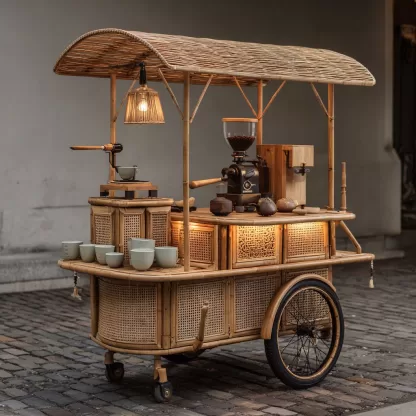 Internet-famous coffee carts, food carts, street vending carts, mobile cargo carts, new Chinese-style cultural and creative display carts, rattan weaving carts - Image 8