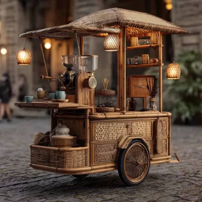 Outdoor wooden coffee carts, popular food carts, street vending carts, mobile cargo carts, display trolleys - Image 6
