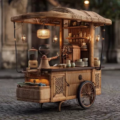 Outdoor wooden coffee carts, popular food carts, street vending carts, mobile cargo carts, display trolleys - Image 8