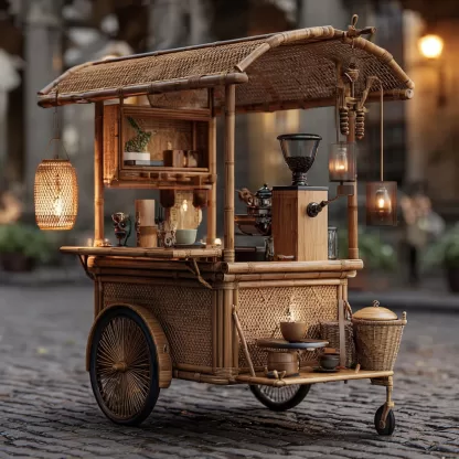Outdoor wooden coffee carts, popular food carts, street vending carts, mobile cargo carts, display trolleys - Image 9