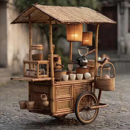 Outdoor wooden coffee carts, popular food carts, street vending carts, mobile cargo carts, display trolleys - Image 8