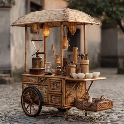 Outdoor wooden coffee carts, popular food carts, street vending carts, mobile cargo carts, display trolleys - Image 9