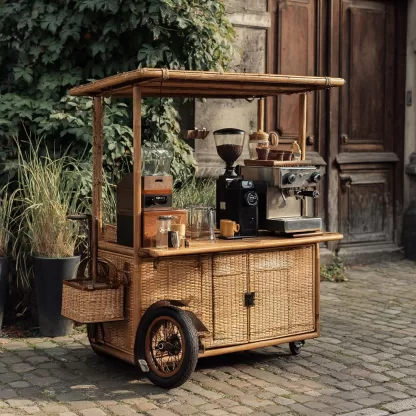 American retro solid wood mobile inverted three-wheeled food truck, coffee and bread promotion, street vending, night market, scenic area mobile vehicle - Image 7
