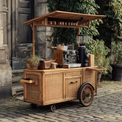 American retro solid wood mobile inverted three-wheeled food truck, coffee and bread promotion, street vending, night market, scenic area mobile vehicle - Image 9